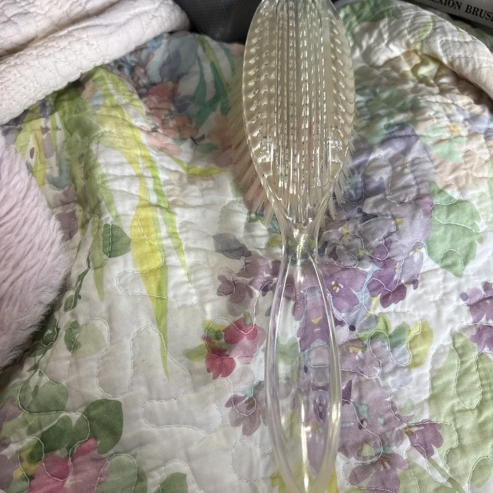 VTG Clear Lucite Acrylic Nylon Hair Brush Vanity Dresser Brush Cream Bristles